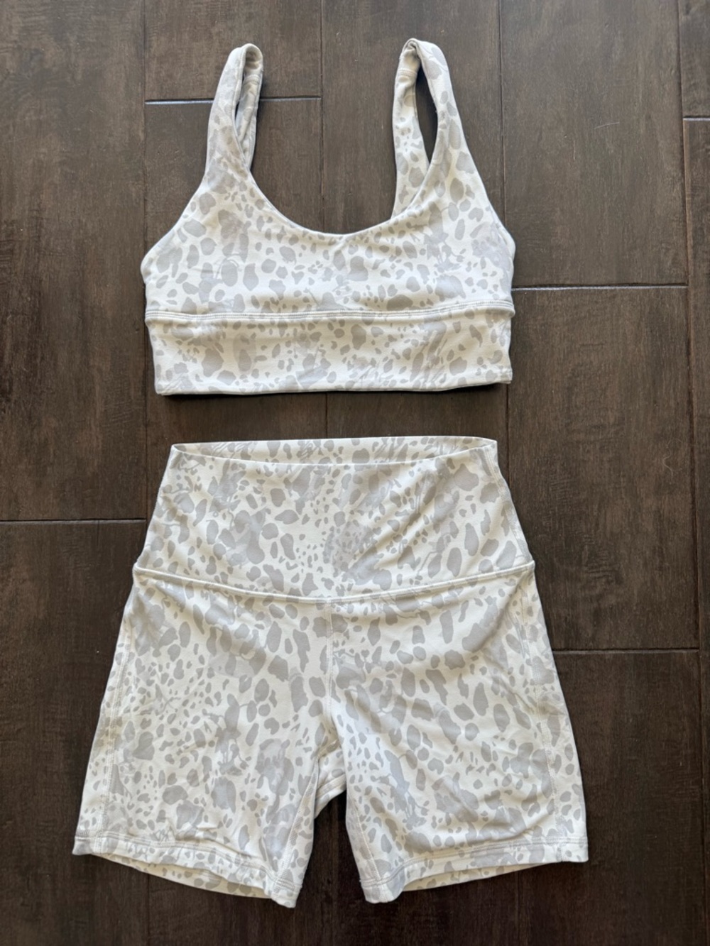 Lululemon Align Set Biker Shorts & Bra Cheetah Camo Antique White Size 6